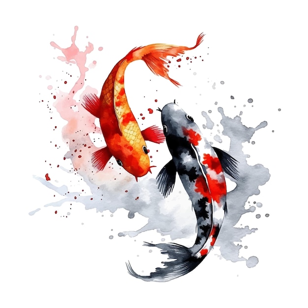 Beautiful Koi fishes watercolor paint