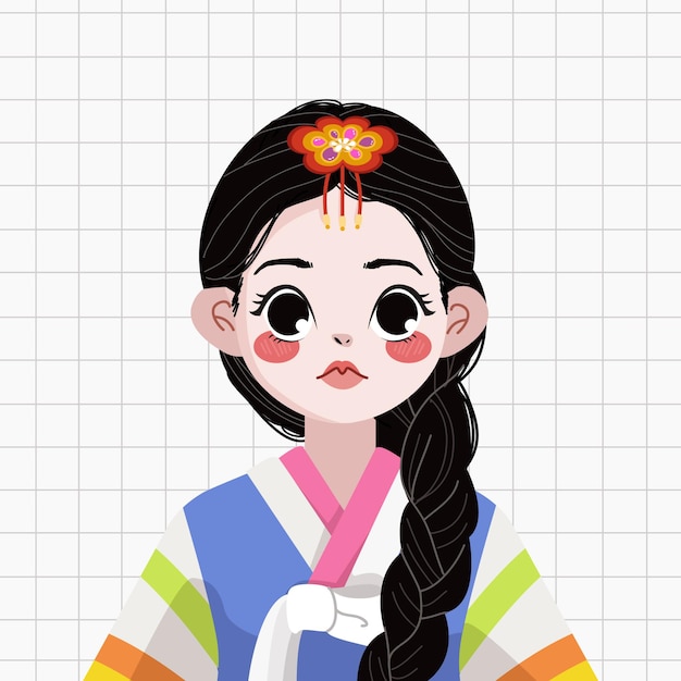 Vector beautiful korean girl in hanbok traditional clothes