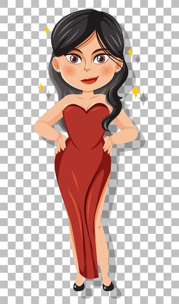 Vector beautiful lady cartoon character on grid background