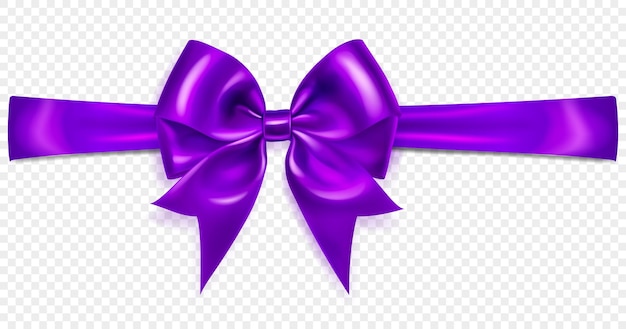 Vector beautiful large purple bow with horizontal ribbon and soft shadow on transparent background vector illustration for design projects and creative works