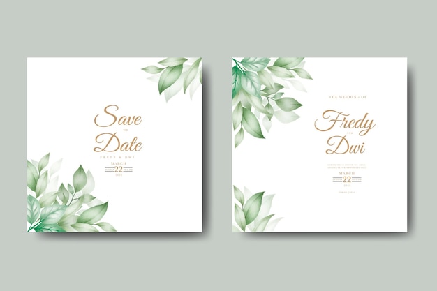 beautiful leaves watercolor wedding invitation card template