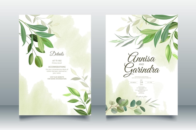 beautiful leaves wedding invitation card template Premium Vector