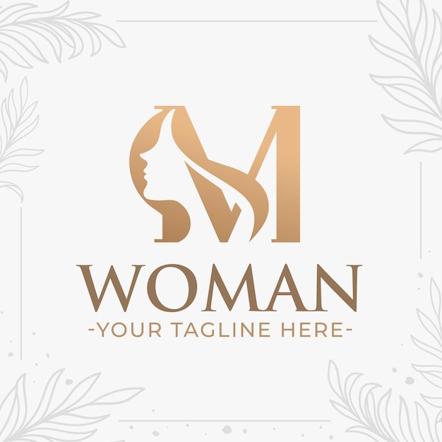 Beautiful letter M monogram logo with woman silhouette