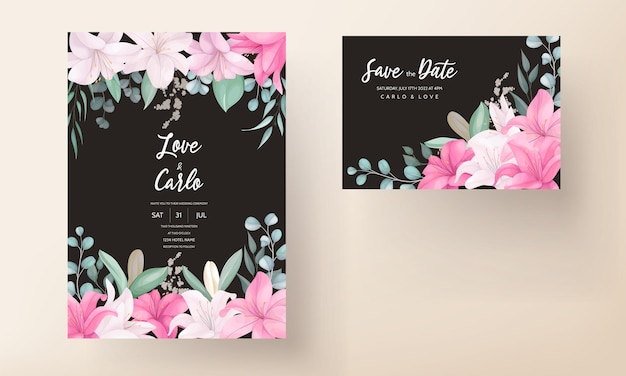 Beautiful lily flower wedding invitation card