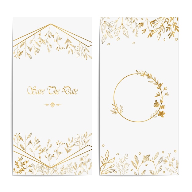 beautiful line art floral gold wedding card invitation