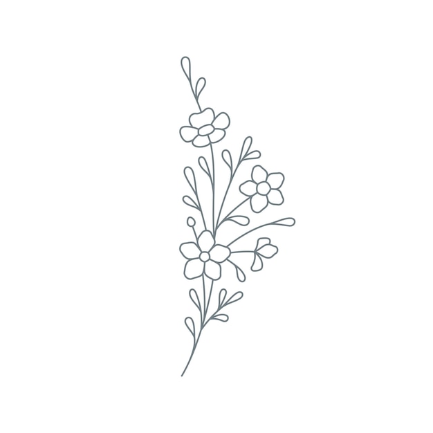 Beautiful line art logo botanical flower with stem leaves and petal vector illustration