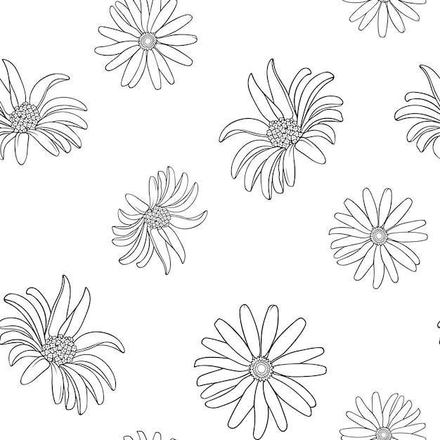 Beautiful line art seamless pattern with summer flowers