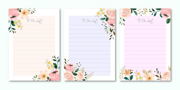 Beautiful to do list collection with rose flower watercolor