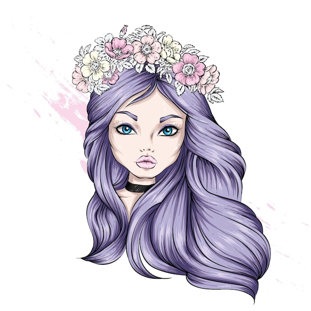 Beautiful little girl in a wreath illustration