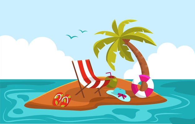 Beautiful Little Island Summer Beach Sea Nature Vacation Illustration