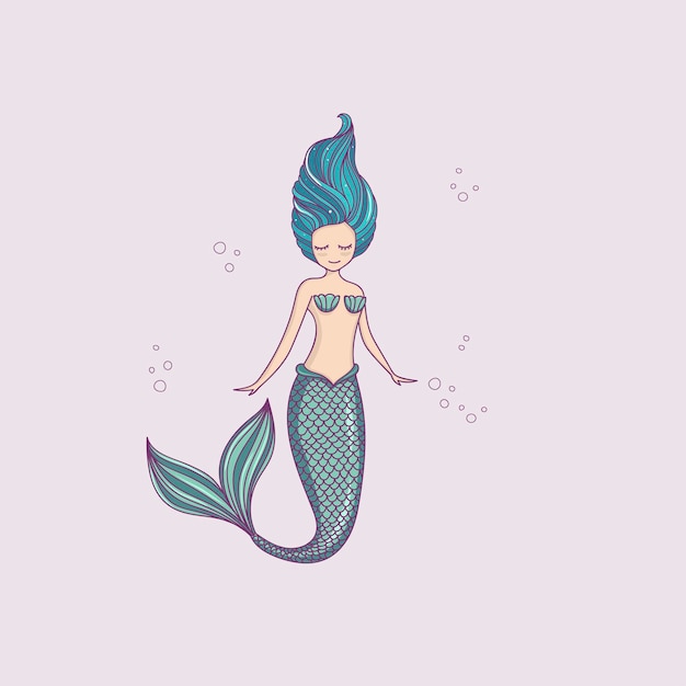 Beautiful little mermaid Siren Sea theme Hand drawn vector illustration