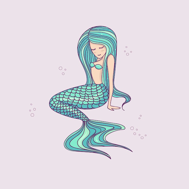 Beautiful little mermaid Siren Sea theme Hand drawn vector illustration