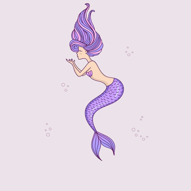 Beautiful little mermaid Siren Sea theme Hand drawn vector illustration