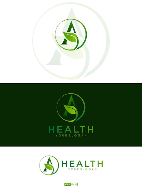 Beautiful logo with initial letter A with leaf shape for health logo