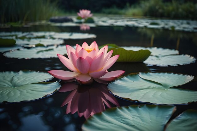 Vector beautiful lotus in the pond with nature background