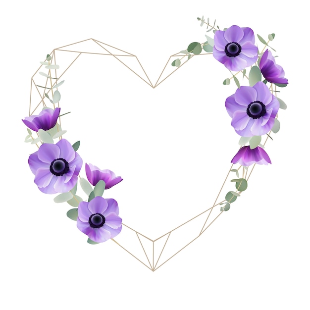 Beautiful love frame background with floral anemone flowers