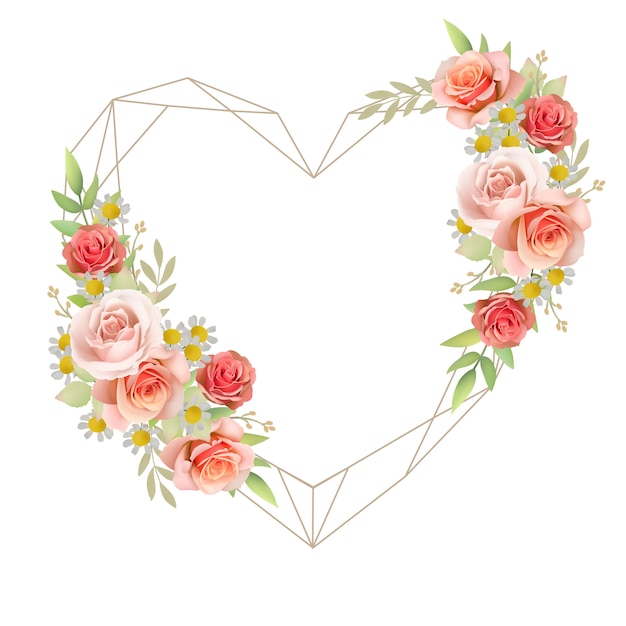 Beautiful love frame background with floral roses