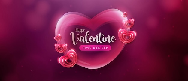 Beautiful Love Valentines Day Banner Background Multipurpose Metallic 3D Heart Effect