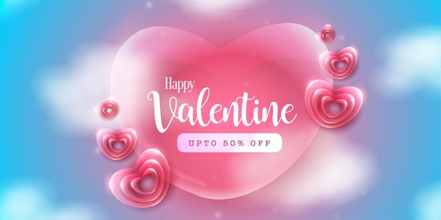 Beautiful Love Valentines Day Banner Background Multipurpose Metallic 3D Heart Effect