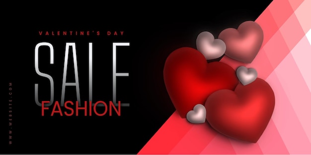 Beautiful Love Valentines Day Fashion Sale Banner Background 3D Heart Effect Free Vector template