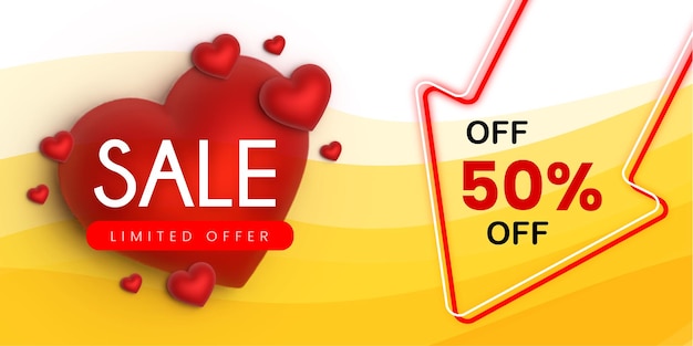 Beautiful Love Valentines Day Super Sale Banner Background Multipurpose 3D Heart Effect FREE Vector