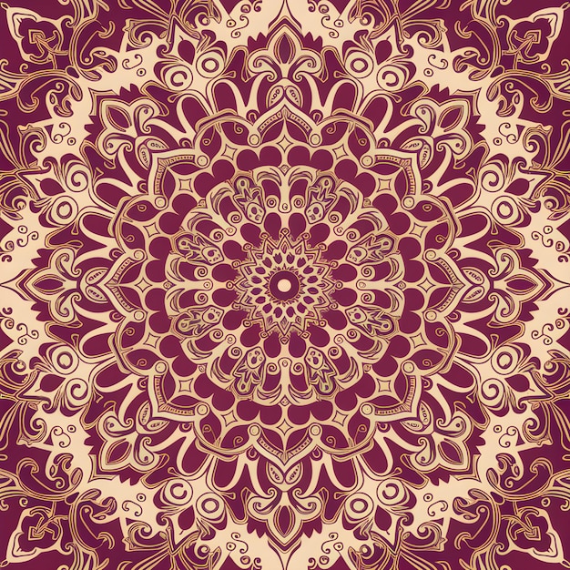 Beautiful Mandala Ornament Design in burgundy and gold with white background