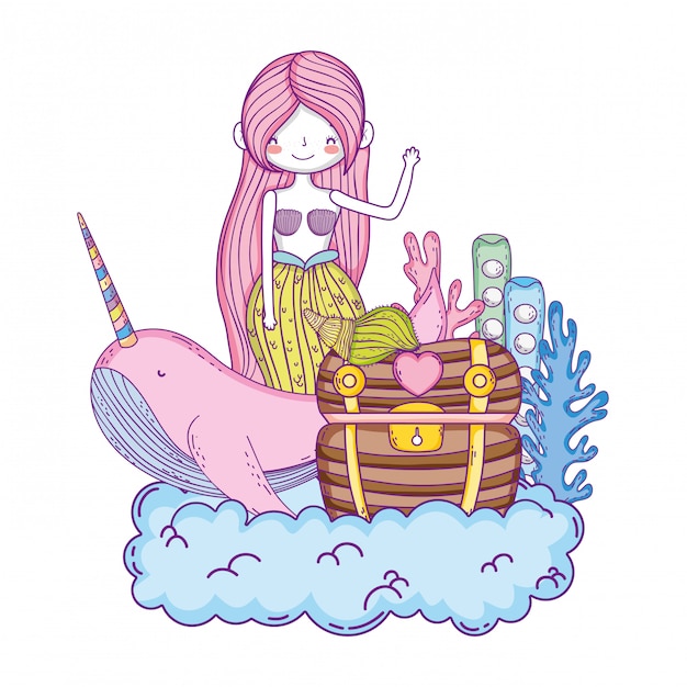 Beautiful mermaid with narval fairytale character