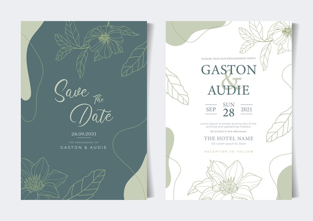 Beautiful minimalist floral flowers wedding invitation card