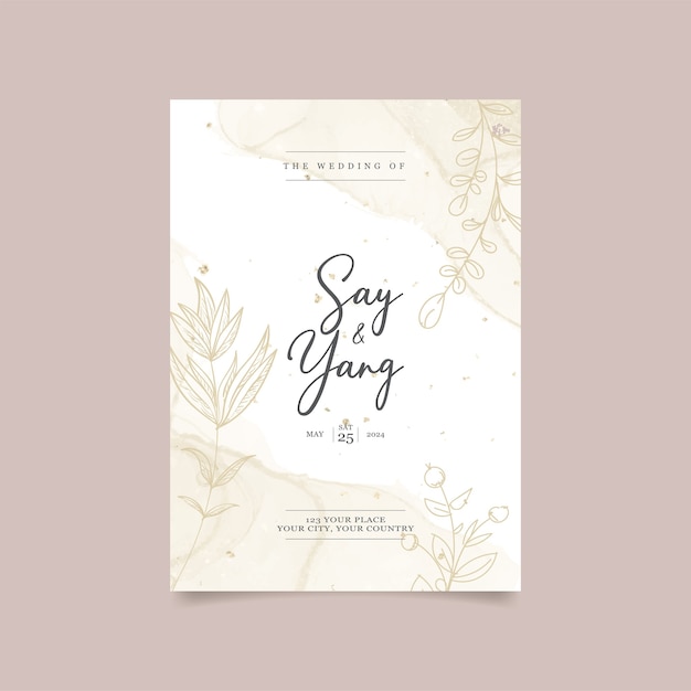 Beautiful and minimalist floral wedding invitations card template