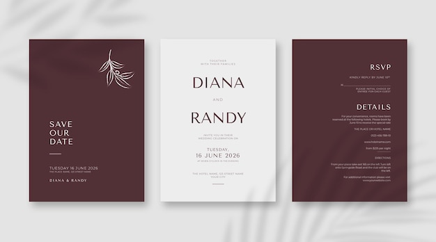 Beautiful and minimalist maroon wedding card template