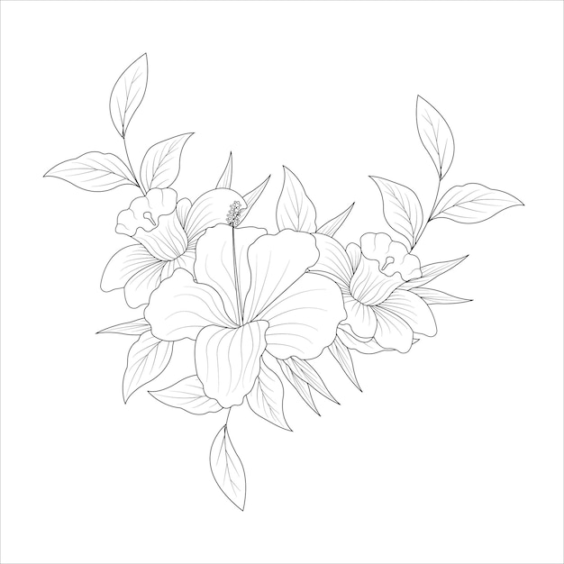 Beautiful monochrome black and white bouquet lily isolated on background Vector illustration graphic design