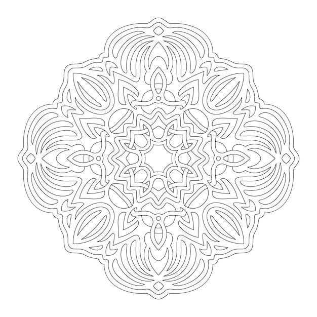 Beautiful monochrome illustration for coloring book page with linear abstract mandala isolated on the white background