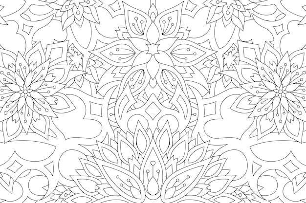 Beautiful monochrome   illustration for coloring book with linear floral pattern