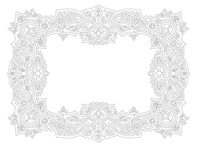 Beautiful monochrome linear vector illustration for adult coloring book page with abstract elegance frame isolated on the white background