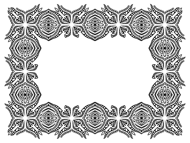 Beautiful monochrome tribal illustration with abstract rectangle black frame isolated on the white background