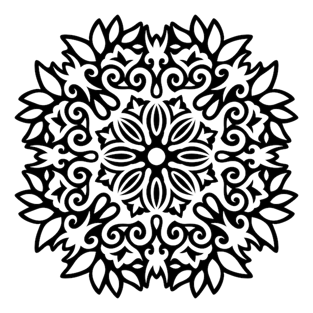 Beautiful monochrome tribal tattoo illustration with abstract black floral pattern isolated on the white background