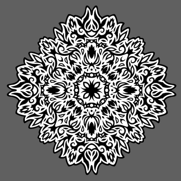 Beautiful monochrome tribal tattoo illustration with abstract black and white floral pattern isolated on the white background