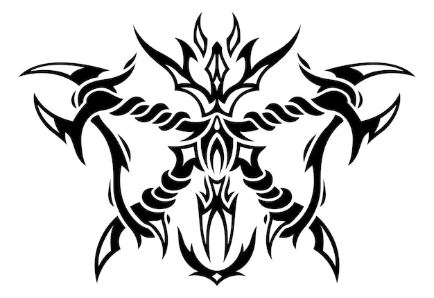 Beautiful monochrome tribal tattoo vector illustration with abstract black evil pattern isolated on the white background