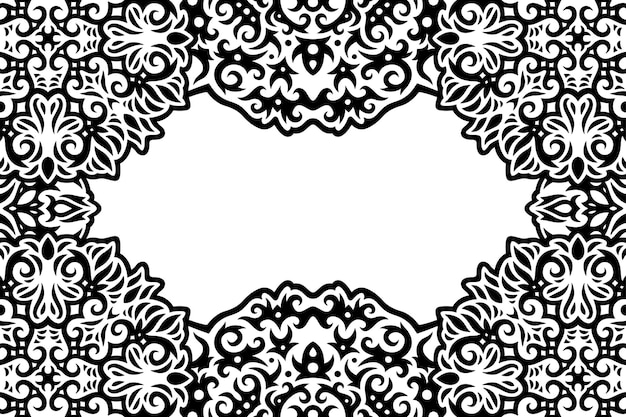 Beautiful monochrome tribal vector illustration with abstract black vintage border and white copy space