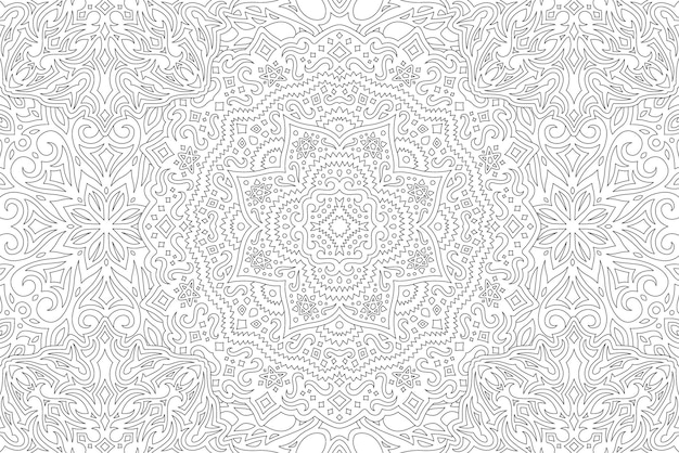 Beautiful monochrome vector illustration for adult coloring book with abstract linear eastern pattern on the white background