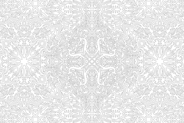 Beautiful monochrome vector illustration for adult coloring book with abstract ornate linear pattern on the white background