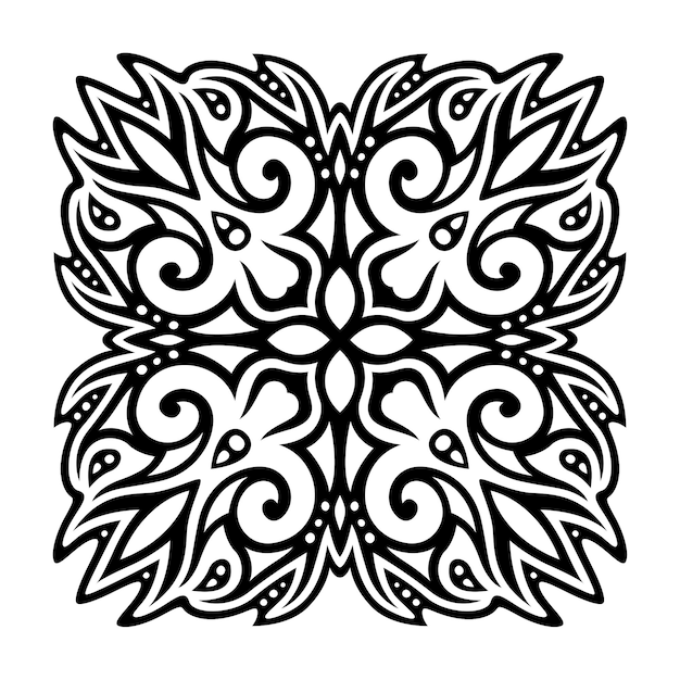 Beautiful monochrome vector illustration with black vintage pattern isolated on the white background