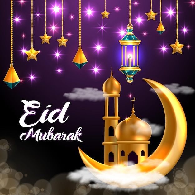 Beautiful moon and mosque eid background