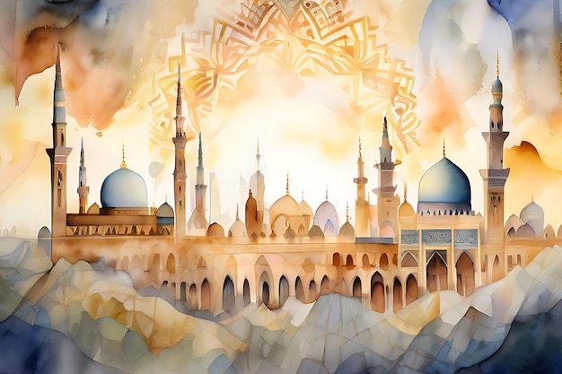 Vector beautiful mosque vector illustration watercolor painting graphic design