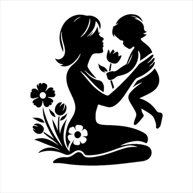 Beautiful mothers day for woman and child love card background mothers day silhouettes vector