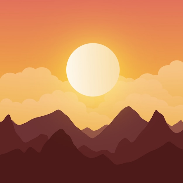 Beautiful Mountainous Landscape Background at Sunset