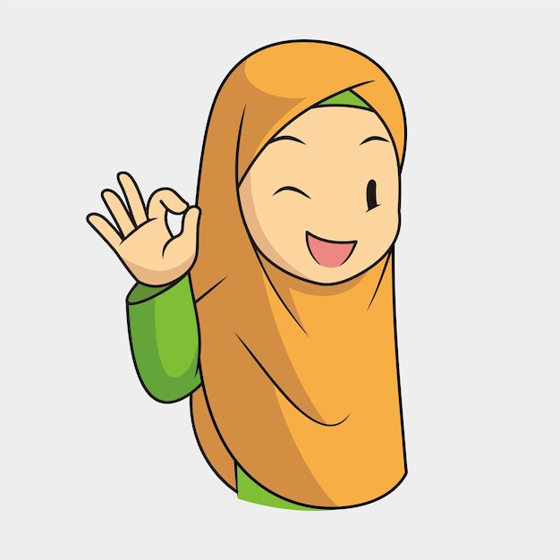 Beautiful Muslim girl in hijab showing ok sign with her finger.