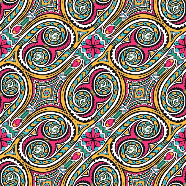 beautiful natural abstract retro pattern of flowers and swirls leaves