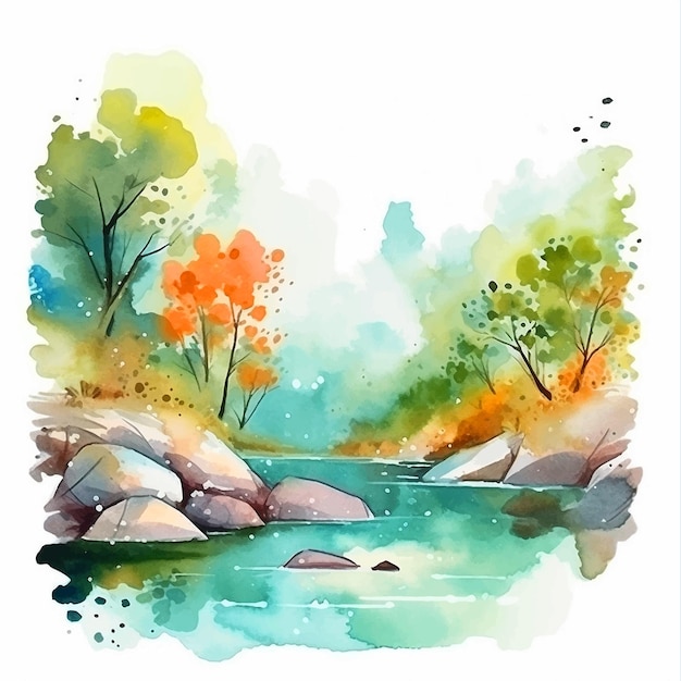 Beautiful nature view watercolor paint