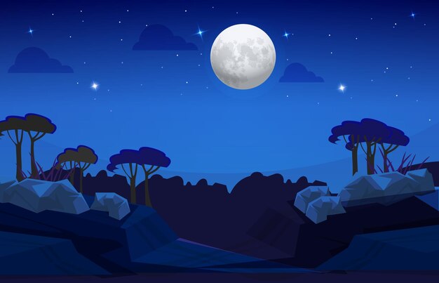 Vector beautiful night with moon with sky with dark night landscape illustration template.